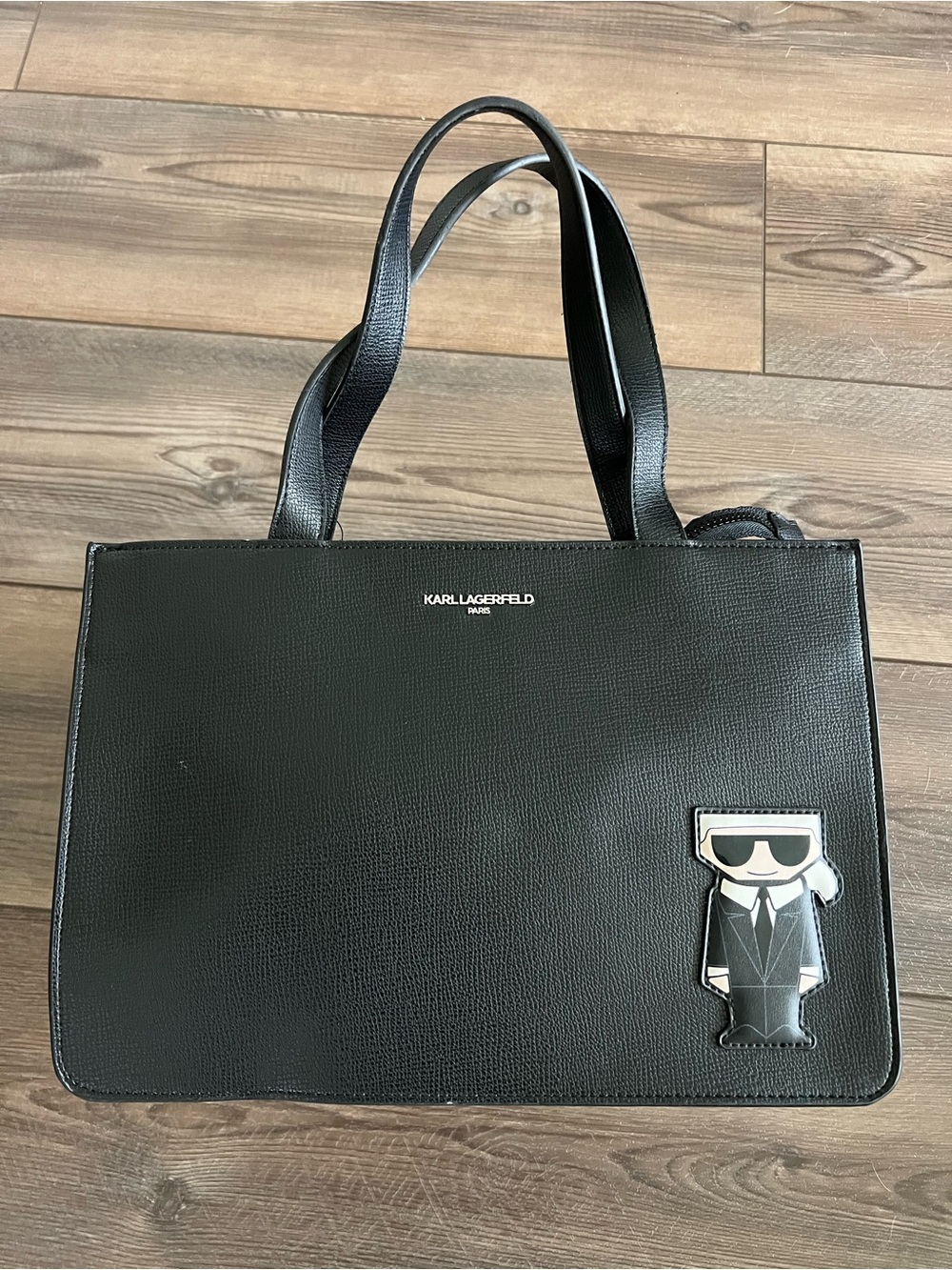 NWT Karl Lagerfeld Paris Adele Satchel, Black with Standing Karl